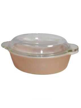 Vintage Fire King #467 Peach Luster 1 1/2 Quart Casserole Dish with Lid
